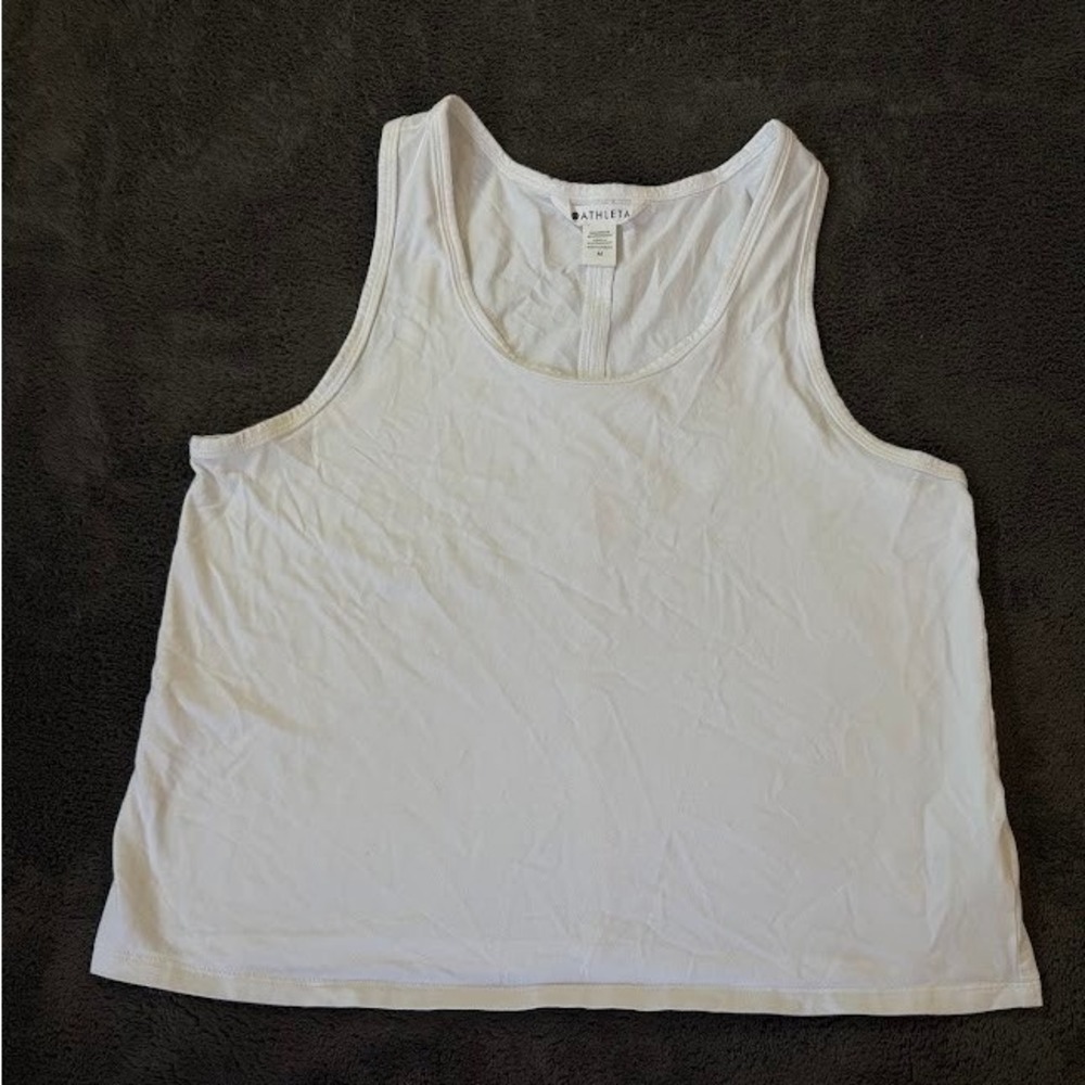 Athleta White Scoop Neck Tank Top Activewear Yoga Gym Shirt Womens Medium